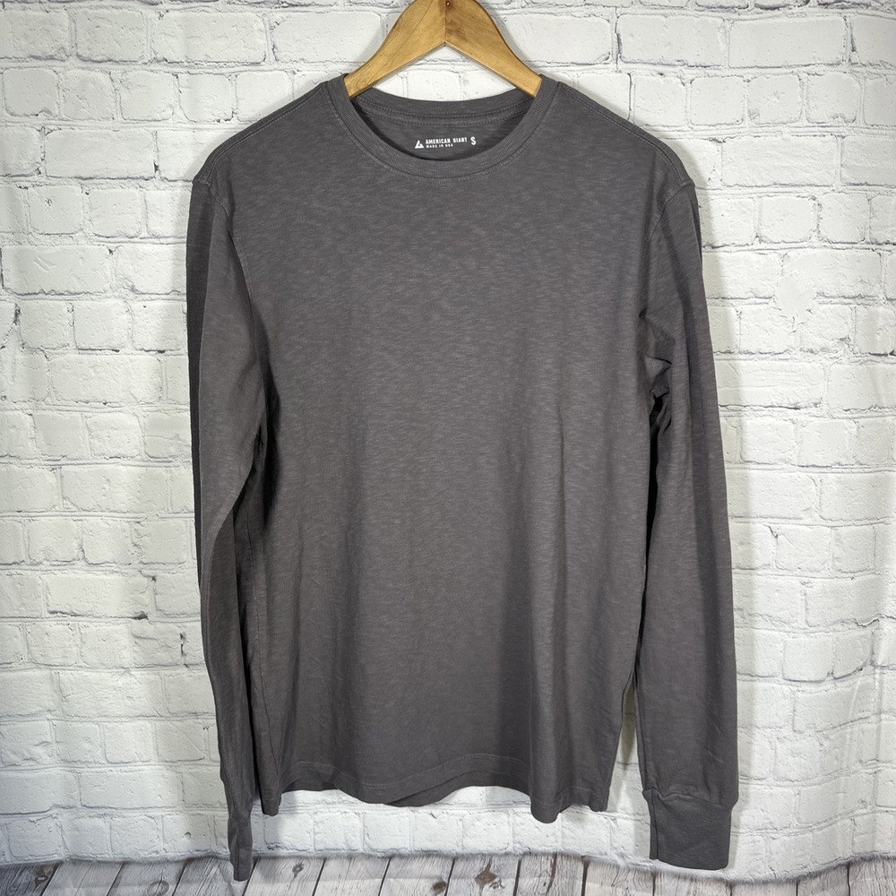 American Giant T Shirt Mens Gray Long Sleeve Crewneck Small Made in USA Cotton